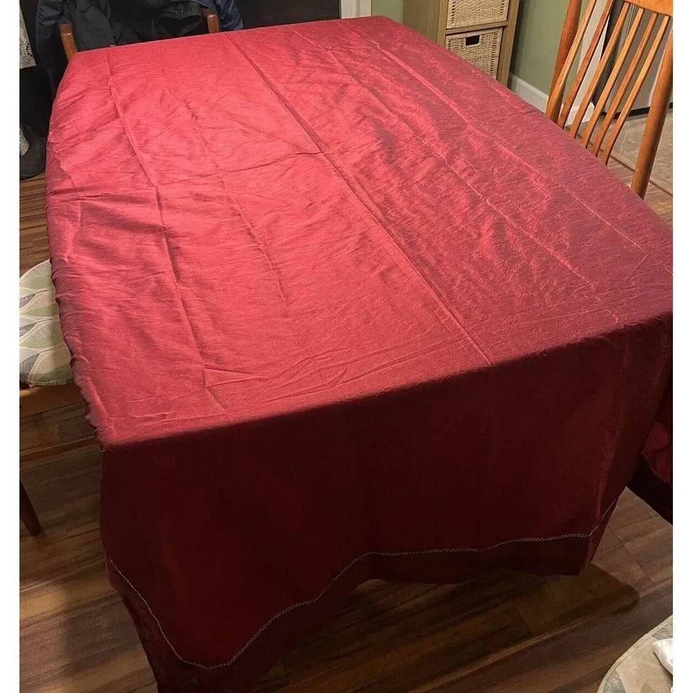 Red Velvet Christmas‎ Tablecloth w/Gold Accents and Floral Embroidery 60
